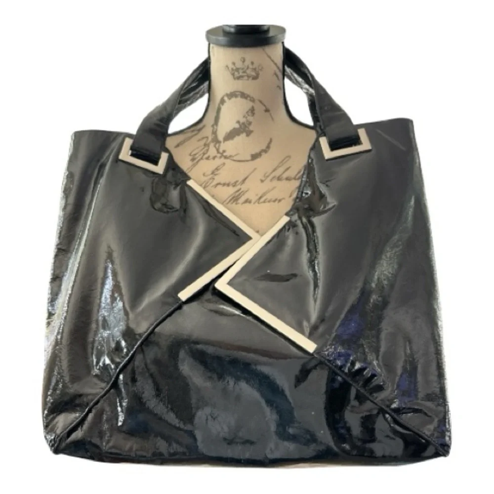 KOOBA black patent leather satchel bag. Top Double zipper. Shiny metallic trim